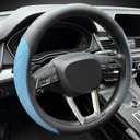 LKWLIKEI Nappa Leather Steering Wheel Cover,Elegant Diamond Checkered Design, Non-Slip wear-Resistant, Enhance Driving Comfort, Suitable for Steering Wheel Diameter 14 1/2-15 Models.Black Blue