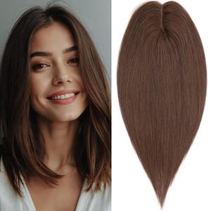 Rich Choices Hair Toppers for Women Real Human Hair 100% Human Remy Toppers for Women with Thinning Clip in NO Bangs Upgrade Extended 2"*6"Lace Base 150% Density 12 Inch #2 Dark Brown