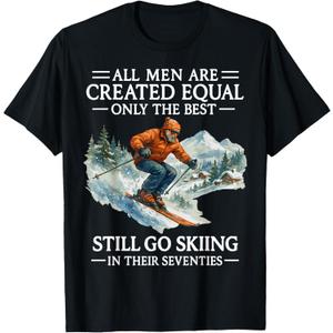 70th Birthday Skier Gifts Man 70 Years Old Skiing Lover T-Shirt, Size S