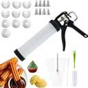 AlgoELF 3in1 Manual Spritz Cookie Press Gun Set, Churrera Churro Maker Machine, Large 2-Cup Capacity, 1 Piping Bag and Tip, 10 Churro and Cookie Discs, 8 Icing Nozzles, 2 Cleaning Brushes
