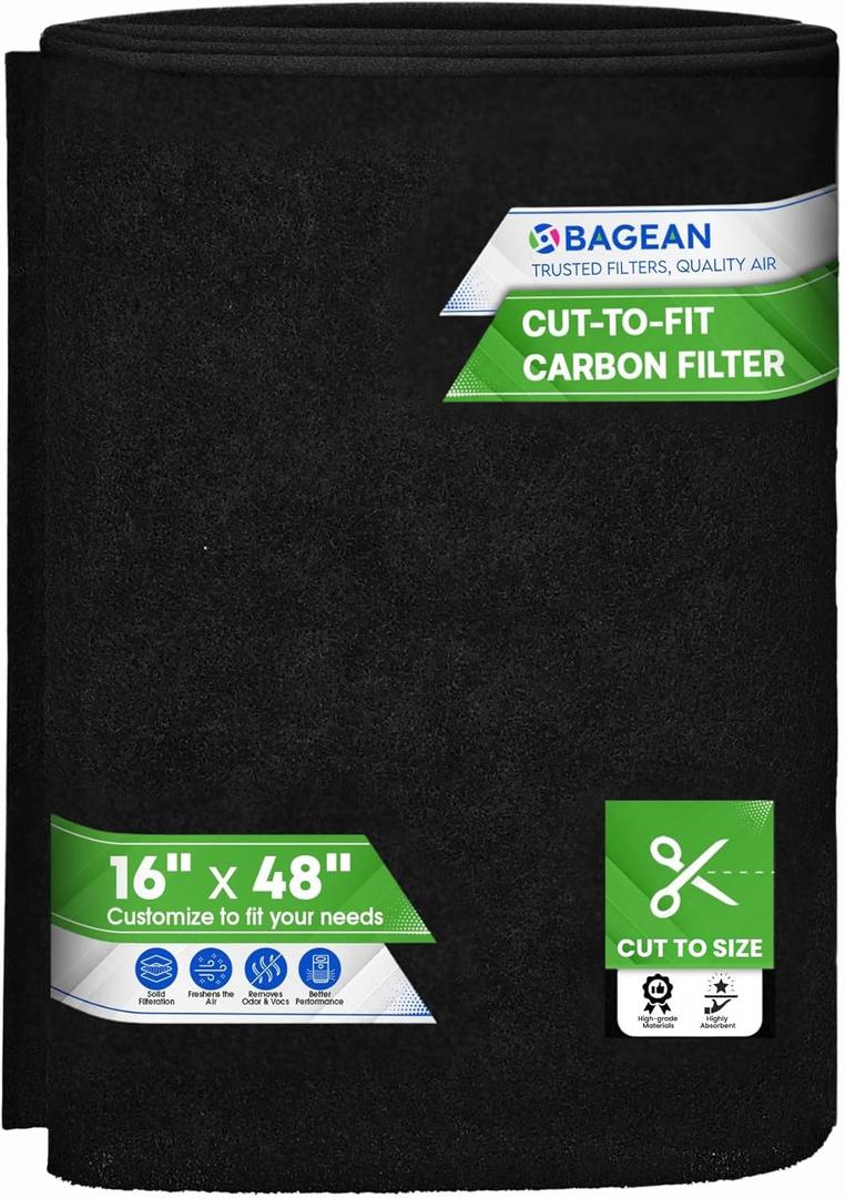Cut to Fit Activated Carbon Filter Sheet 16 x 48 - Activated Carbon Air Filter for Air Purifiers Window AC Air Vent And More - Charcoal Filters Effectively Remove Odors & Freshens the Air (1-Pack)