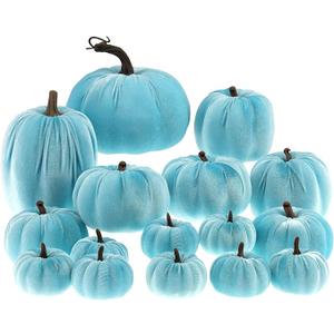 16 Pcs Purple Velvet Pumpkins Thanksgiving Artificial Velvet Pumpkins Set Assorted Fake Pumpkin for Decor Fall Harvest Halloween Kitchen Fall Decor Faux Table Centerpiece Decorative
