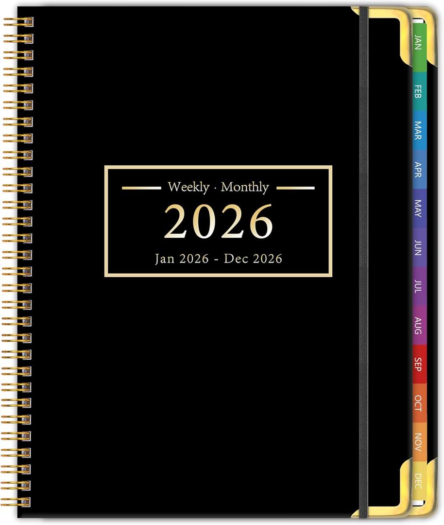 Planner -2026, Hardcover Weekly & Monthly Calendar Planner, January 2026 - December 2026, 8.5" x 11", Daily Agenda Book with Colorful Tabs, College Organizer Notebook, School & Work Supplies for Student Teacher Classroom (Black)