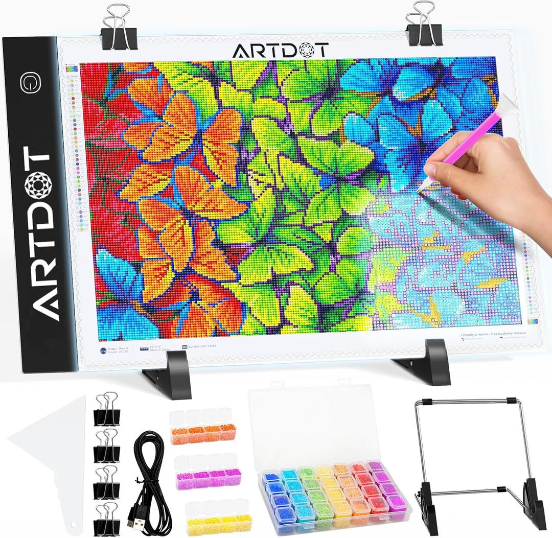ARTDOT A4 LED Light Pad for Diamond Painting Kits for Adults, USB Powered Adjustable Brightness Diamond Art Light Board with Accessories