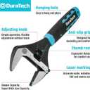 DURATECH 10-Inch Adjustable Wrench, Wide Jaw Opening Plumbing Wrench, CR-V Steel, SAE and Metric Scale Marked, Ergonomic Grip (Black & Blue)