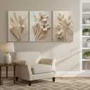 3Pcs Neutral Beige Floral Botanical Canvas Wall Art Modern Simple Texture Flower Plant Painting Picture Wall Decor Vintage Blossom Poster Print Artwork for Living Room Bedroom Bathroom