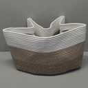 Goodpick Woven Storage Basket, Cotton Rope Basket for Dog Toys, Books, Stylish Gift Basket with Handles, 13 x 10 x 9 Inches Square Baskets for Organizing, Brown and White