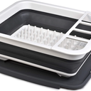 Masirs Pop-Up Collapsible Dish Drying Rack: Convenient Storage, Drains into Sink, Eight Large Plate Capacity, Sectional Cutlery and Utensil Compartment. Compact and Portable Design.