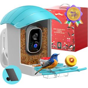 Bird Feeder with Camera Solar Powered: Smart Bird Feeders for Outdoors Garden with AI Identify Auto Capture 2K HD Bird House with Camera Outside WiFi Live View Birdfeeder Cam Gift for Birds Lover
