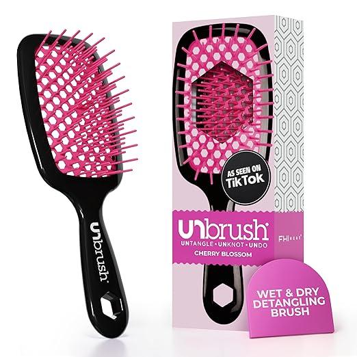 FHI Heat UNbrush Detangling Brush for PainFree Brushing on All Wet or Dry Hair Types — Durable DuoFlex AntiStatic Bristles, Lightweight Handle, Vented Hair Brush, Cherry Blossom