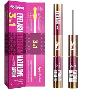 FOLIVIVE 3-in-1 Lash, Brow & Hairline Growth Serum – Eyelash & Eyebrow Growth Serum for Thicker Lashes, Fuller Brows & Hairline Boost – Natural Lash Enhancer for Women & Men – Vegan, Cruelty-Free(8ml) EXP: 08/23/2028