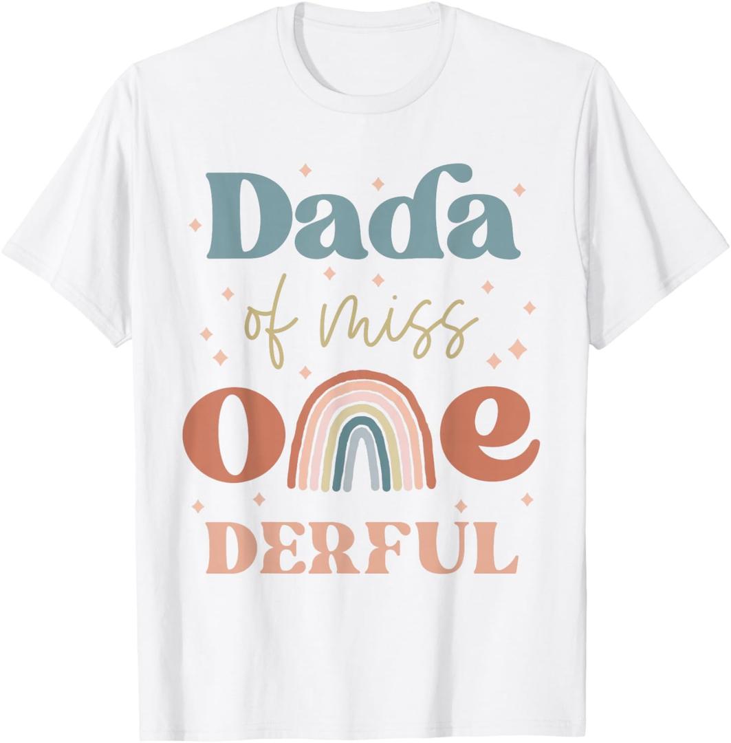 Dada of Miss Onederful Boho Rainbow Daughter First Birthday T-Shirt M