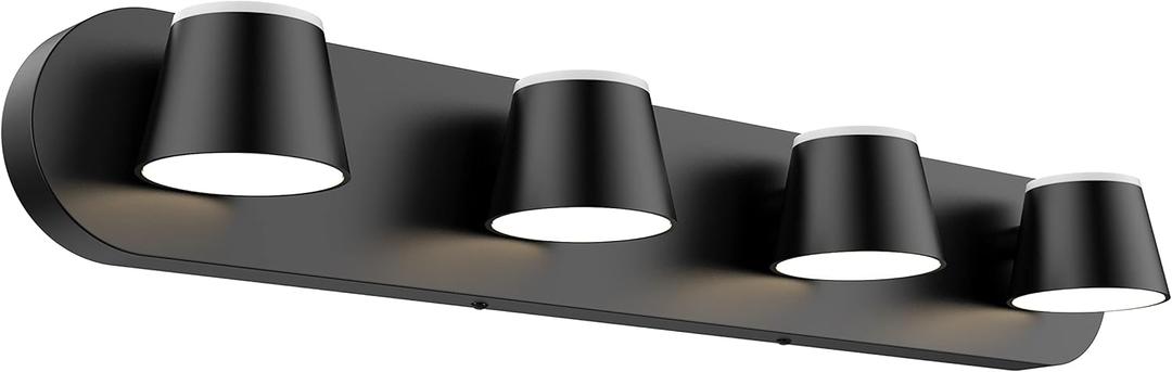 URSOLA 4 Light Bathroom Vanity Light, LED Black Wall Light Fixtures, Up and Down Rotatable Dimmable, 27 inch Bathroom Lighting Fixtures Over Mirror