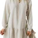 BLENCOT Womens 2025 Fall Long Sleeve Pullover Tops Crewneck Rib Knit Patchwork Sweatshirt Dress Casual Mini Dresses (Gray, M)
