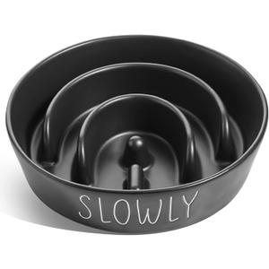 Slow Feeder Dog Bowl - Ceramic 3 Cup Puzzle Maze for Medium & Large Breeds, Puppies & Fast Eaters, Pet Food Dish Black