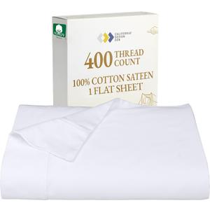 California Design Den Twin Flat Sheet Only, Soft 400 Thread Count 100% Cotton Bed Sheets, Soft Sateen Breathable & Durable Bedding - Bright White