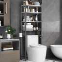 Kalrin Over-The-Toilet Storage Rack, 4-Tier Bathroom Organizer Shelf Over Toilet with Adjustable Shelf and Basket, Freestanding Space Saver Bathroom Shelves Above Toilet for Room (Gray- White), X-Large