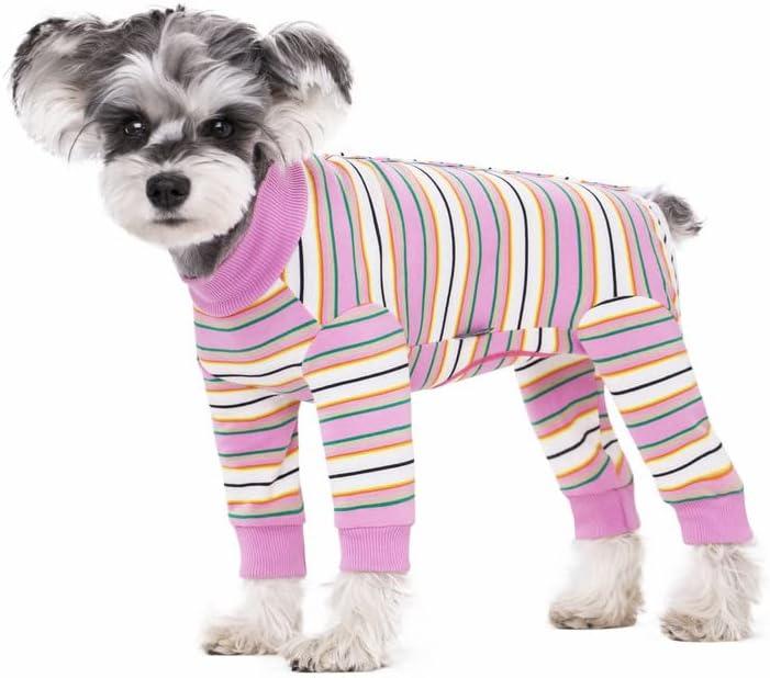 Dog Striped Recovery Suit, Puppy After Surgery Onesie for Female Male Dogs, Dogs Cats Long Sleeve Pajamas Bodysuit, Surgery Abdominal Wound Bandages Clothes, Dog Pant for Shedding Skin Disease, S