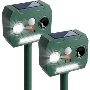 Cat Repellent Outdoor Solar Animal Repeller Motion Activated Deer Repellent Device Humane Dog Racoon Squirrel Deterrent for Garden Yard Farm Waterproof (2, Green)