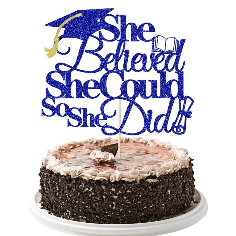 YUINYO She Believed She Could So She Did Cake Topper,2026 Graduation Cake Topper,Graduation Decorations for Girls,2026 High School/College/University Party Decoration (Dark blue)