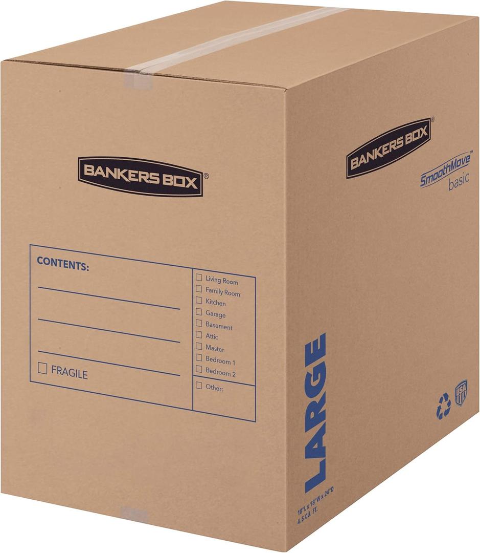 Bankers Box Large Moving Box 7 Pack, Pre-Printed for Labeling, 18-in x 18-in x 24-in (7714002)