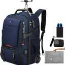 Backpack with wheels,rolling backpack with 2 Packing Cubes and compression bags,Laptop Compartment,Water Resistant Luggage suitcase,Air Travel,Weekend Trips (Blue), Large