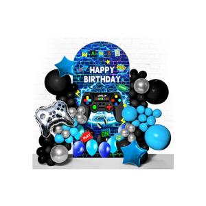 Game Arch Backdrop Cover 7.2FT Video Game Spandex Arch Stand Covers Fabric 2-Sided Kids Gaming Round Top Stretchy Backdrop Stand Covers for Birthday Party Decoration Supplies Photo Booth Shoot Props