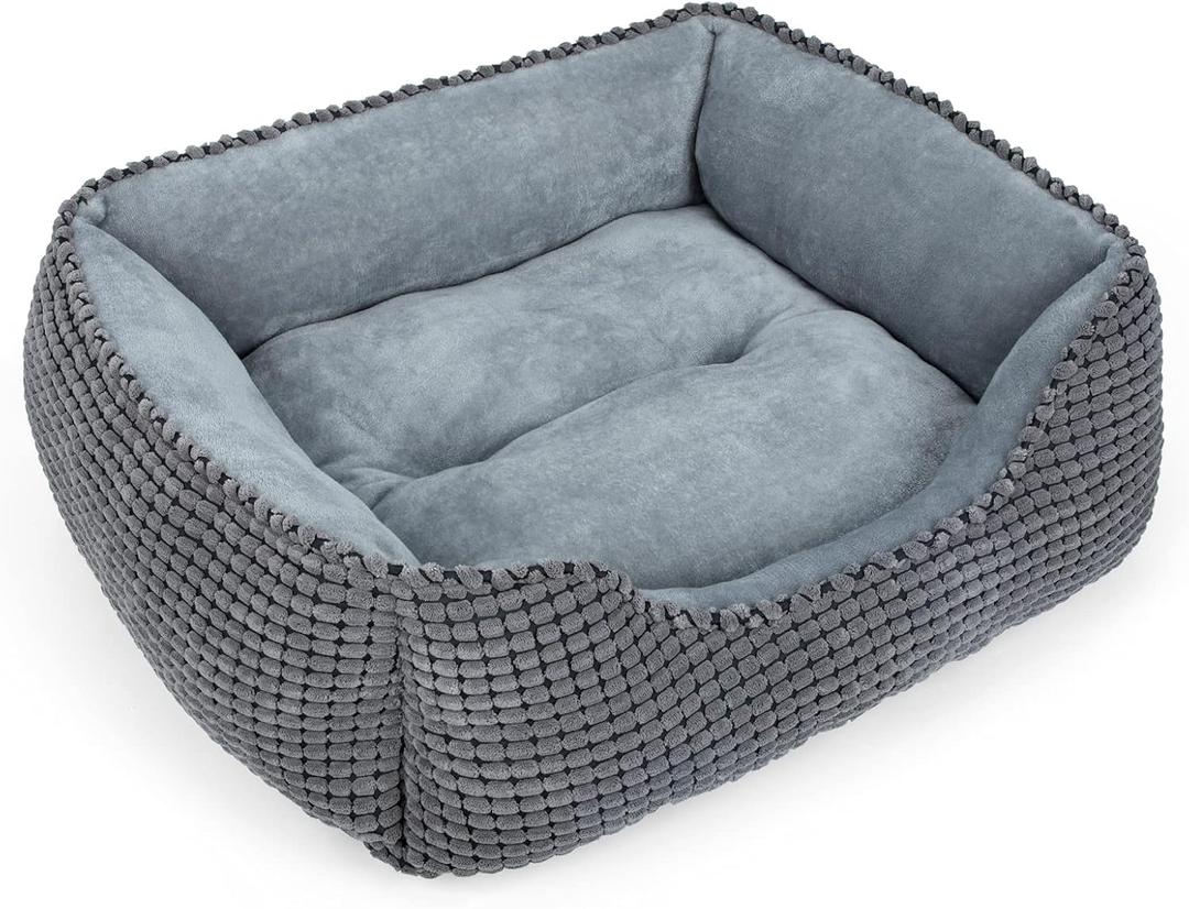 MIXJOY Dog Bed for Large Medium Small Dogs, Rectangle Washable Sleeping Puppy Bed, Soft Calming Cat Beds for Indoor Cats, Orthopedic Pet Sofa Bed, Anti-Slip Bottom with Multiple Size (20'', Grey), M(25x 21x 8)
