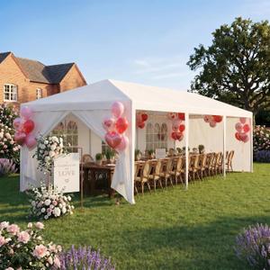 HOTEEL 10x30 Party Tent Outdoor Canopy Tents for Parties with 8 Removable Sidewalls & 2 Doors, Carpas para Fiestas Waterproof for Gazebo Large Backyard Shelter Patio Wedding Event Tent BBQ White