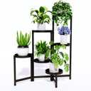 6-Tier Metal Plant Stand Indoor Outdoor - Corner Tall Plant Shelf for Multiple Plants, Foldable Heavy Duty Plant Holder - Decoration flower Stand for House Living Room Balcony Garden Patio - Black
