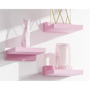 Small Floating Shelves Mini Shelves Hanging Display 5 Inch Wall Shelf for Bathroom Livingroom Bedroom,3 Pack, with 2 Types of Installation, Great for Room Decor (Pink)
