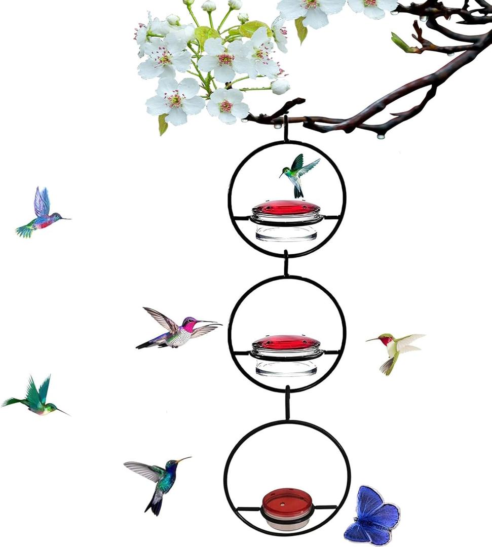 Humble Slim Hummingbird Feeder, 3 Pcs Metal Hanging Ant and Bee-Proof Hummingbird Feeders, Circular Humming Bird Feeders for Outdoor Garden Courtyard