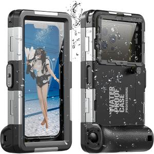 Underwater Snorkeling Diving Phone Case for Phone 16/15/14/13/12/11 Pro Max/XS Galaxy S25/S24/S23/S22.[50ft/15m] Professional Scuba Dive Waterproof Case Underwater Photo Video Black