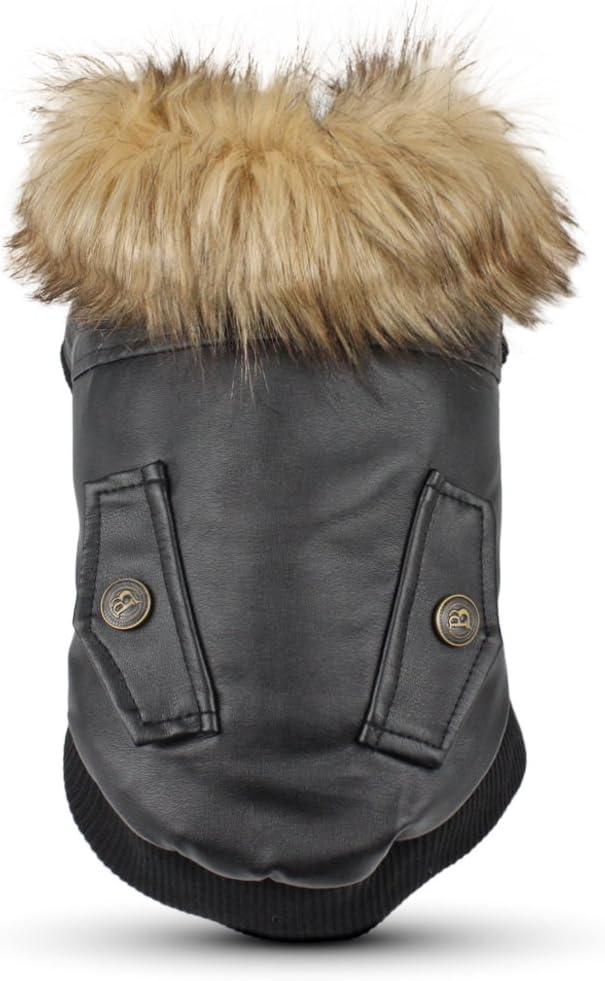 LESYPET Dog Leather Jacket for Small Dogs, Small Dog Jacket Dog Coat Double Layer with Warm Fleece Lined for Small Dogs Puppy Cat, Black Small