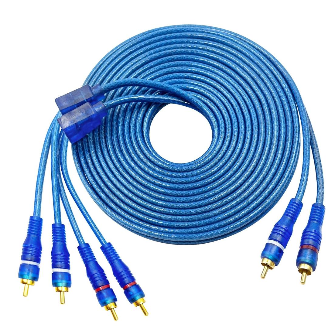 RCA Car Audio Cable Y Splitter Adapter Cord 2 Channel to 4 Channel Twisted Pair Cable OFC Full Shielded with Noise Reduction2 Male to 4 Male RCA Car Audio Interconnect Cable (5M)