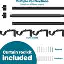 Extra Long Curtain Rod for Windows 30 to 240 inch, Heavy Duty Curtain Rods with Modern End Caps, 1 inch Black Drapery Rods Set for Outdoor Patio, Adjustable Curtain Rod for Room, Black