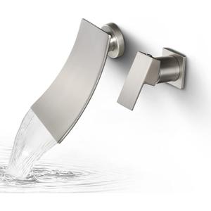 SKOWLL Waterfall Faucet Modern Bathroom Vanity Sink Faucet Wall Mount Bath Mixer Set with Single Handle, Brushed Nickel