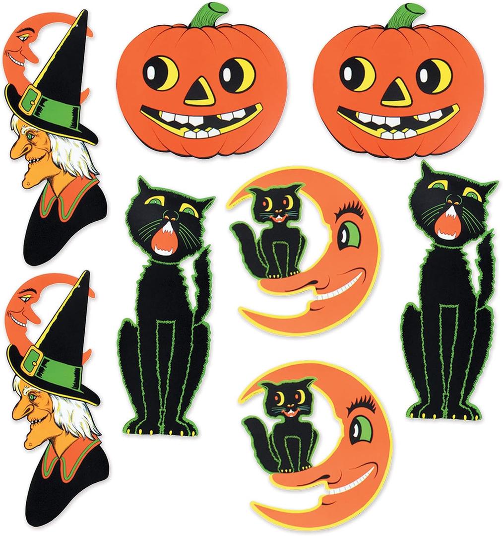 Beistle 8 Piece Retro Vintage Paper Halloween Decoration Cut Outs, 14" - 23"