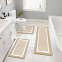 Pauwer 3 Pieces Bathroom Rugs Sets, Microfiber Shaggy Bath Mat Set, Ultra Soft Non-Slip Rug with U Shaped Toilet for Bathroom, Tub, Shower Washable Carpets Set,Beige (18"x26"+18"x48"+U Shape 20"x24")