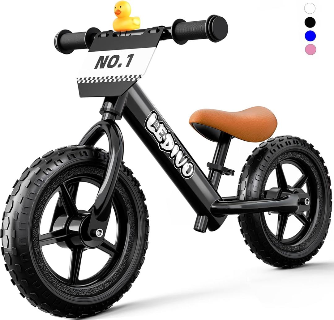 Toddler Balance Bike 2 Year Old, No Pedal 12 Inch Bike for Kids 24 Months to 5 Years Old, Customize Plate (3 Stickers Included), Gift Bikes for Boys Girls 2-5 (Black)