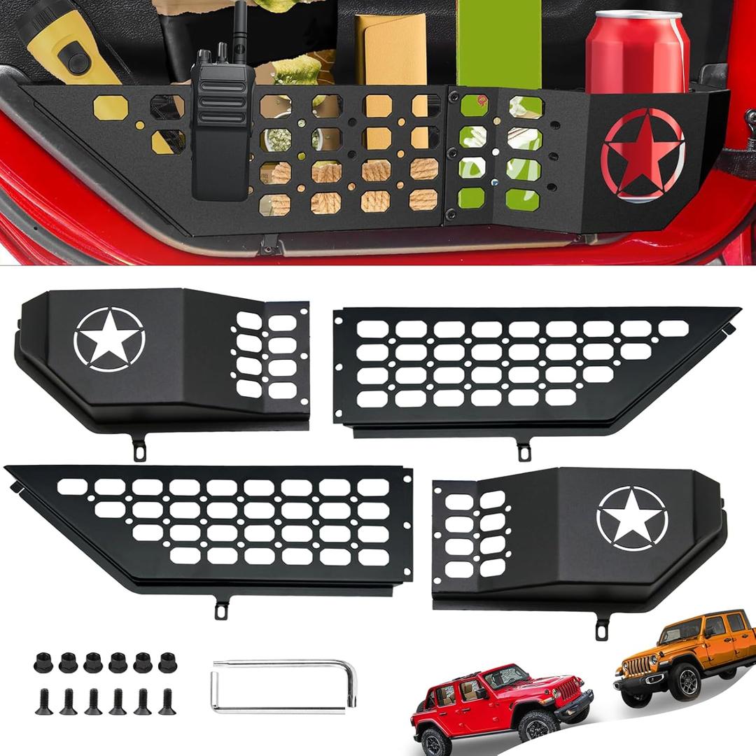 Metal Front Door Pocket Storage Box for Jeep Wrangler | Door Pocket for Wrangler JL/JLU 4XE (2018-2025) & Gladiator JT (2020-2025) | Door Storage Accessories | Non-Fit Power Seats | 2PCS, Star