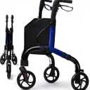 Premium 3 Wheel Rollator Walker for Seniors, Lightweight Foldable Elderly Three Wheeled Rollator with Storage Bag, Aluminum Mobility Aid Rolling Walker (Black & Blue)