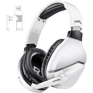 WolfLawS Wireless Gaming Headset with Noise Canceling Microphone for PS5, PC, PS4, 2.4G/Bluetooth Gaming Headphones with USB and Type-c Connector, Wired Mode for Controller Gamecube, White