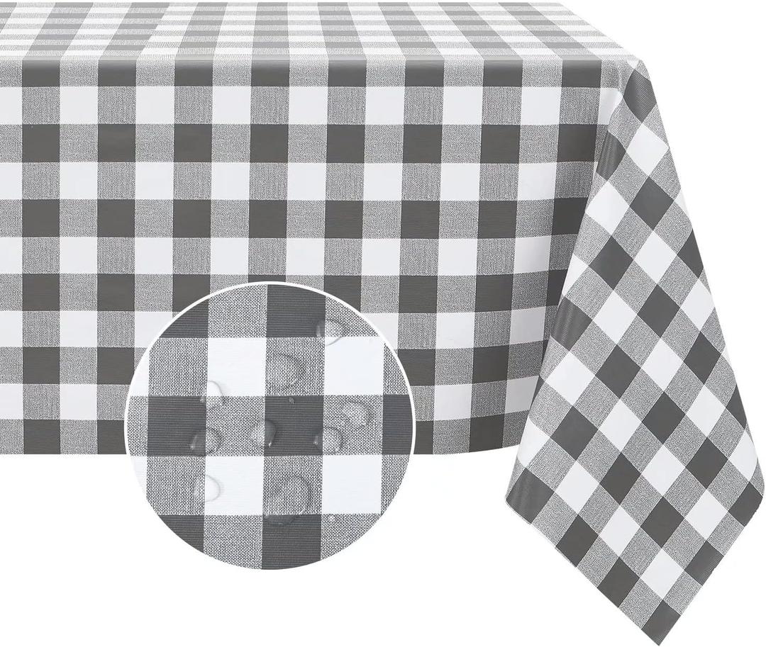 Romanstile Rectangle Vinyl PVC Tablecloth, 100% Waterproof Buffalo Plaid Plastic Table Cloth, Oil Proof Heavy Duty Wipeable Table Covers for Dining/Camping/Picnic/Outdoor - 60 x 84, Grey and White