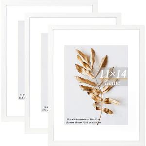 11x14 Picture Frame White 3 Pcs set can Display 8x10 Picture with Mat or 11x14 Without Mat on the Wall (11x14 in-3Pack)