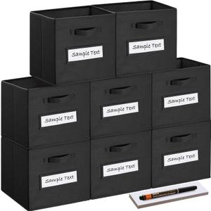 Artsdi 13x13x13 storage cube bins(Set of 8) Fabric storage cubes with 8 Labels Window Cards & a Pen,storage cubes 13x13,storage bin,Collapsible 13 inch cube storage bins,Cubby Organizer Boxes,Black