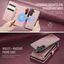 Defencase for Galaxy S25 Magnetic Wallet Case Compatible with Magsafe with RFID Blocking Zipper & Card Holder for Women Men, PU Leather Detachable Phone Case for Samsung Galaxy S25 6.2 inch, Rose Pink