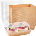 Ocmoiy Paper Charcuterie Boxes with Clear Lids, 50 Pack Disposable Sandwich Containers, Small Kraft Bakery Treat Boxes for 2 Cupcakes, Muffins, Hot Cocoa Bombs, Strawberries, To Go Desserts Boxes