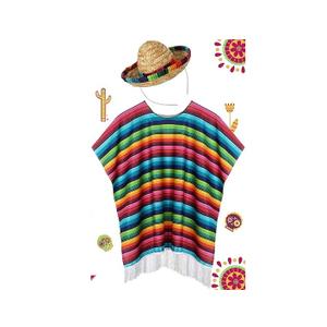 JaGely 2 Pcs Cinco De Mayo Mexican Fiesta Serape Poncho Fabric and Straw Sombrero Headbands Mexican Costume