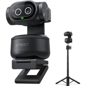 EMEET PIXY Dual-Camera AI-Powered PTZ Camera 4K with Tripod, AI Tracking, PDAF&AI Autofocus 0.2s, 1/2.55'' Sony Sensor, 3 Mics, Presets, 4K Webcam for Streaming, OBS/Twitch/Switch 2 Compatible